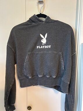 PLAYBOY cropped hoodie Charcoal Gray